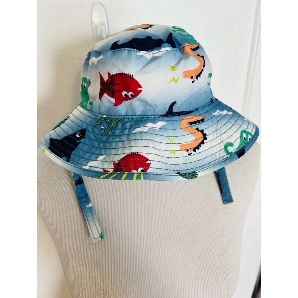 GYMBOREE Baby Toddler Boy Bucket Sun Protect Beach Hat Sealife Fish Shark 12-24m